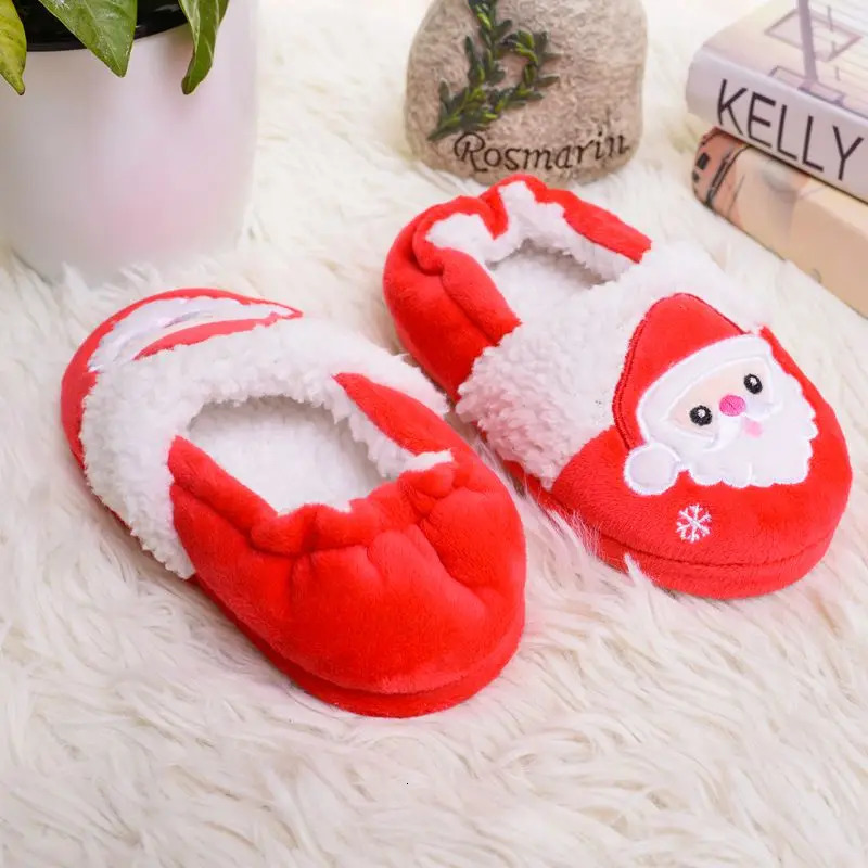 Toddler Girls Slippers for Winter Baby Boys Loafers Plush Warm Rubber Sole Santa Claus Home Shoes House Footwear Christmas Gifts 241213