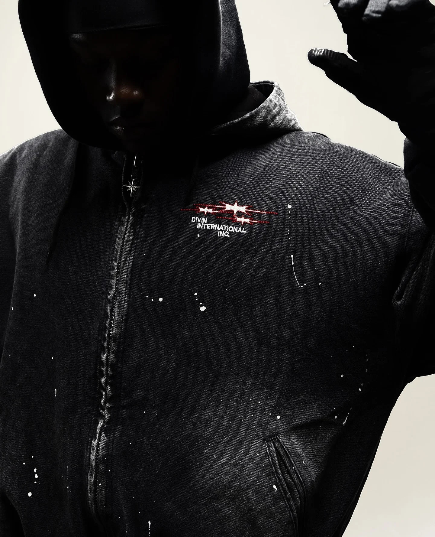 Y2K retro street wash mens hoodie embroidered with splash ink for casual mens and womens zipper hoodies 241213