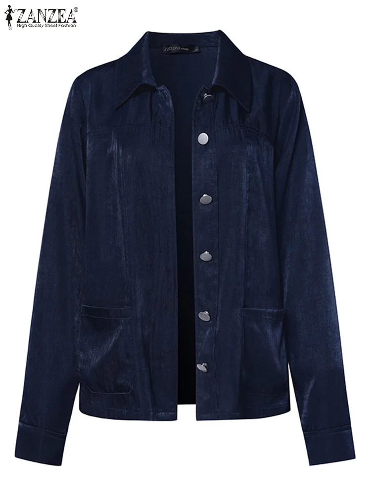 2024 ZANZEA Womens Autumn Denim Jacket Fashion Collar Long Sleeve Retro Pocket Waist Loose Casual Top 241211