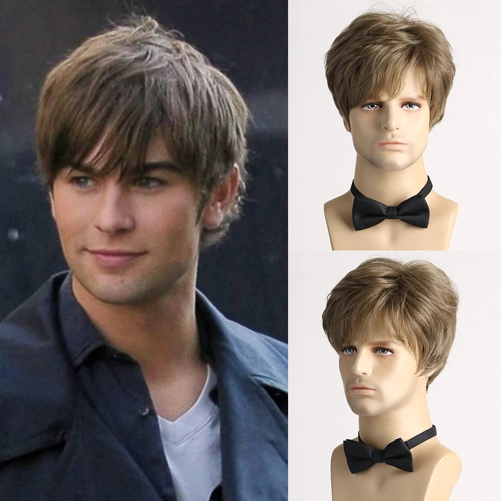 Synthetic Hair Short Curly Brown Wig for men Layered Heat Resistant Wigs With Bangs For Daily Use 241213