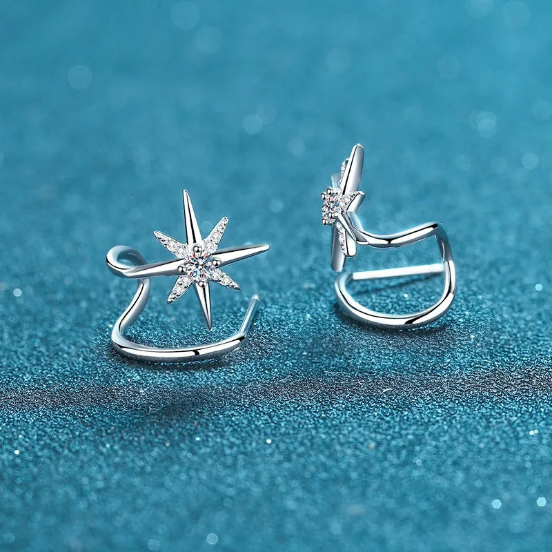 Na Ins 925 Sterling Silver 6 Point Stud Earrings Women D Color VVS 0.28ct Earrings Fine Jewelry Drop 241214