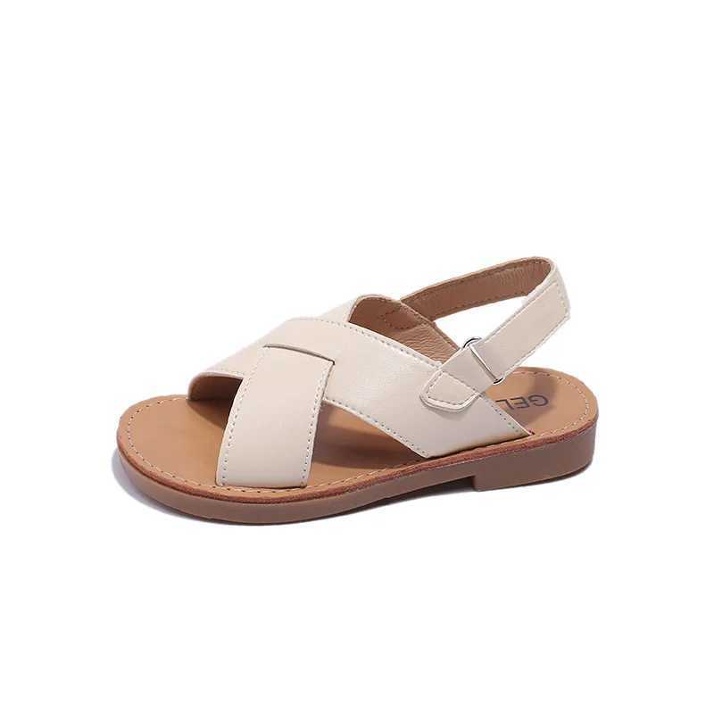 Sandals Size 21-35 Boys Girls Sandals 2024 Summer Children Beach Shoes Kids Fashion Cross-tied Anti-sliperry Soft Simple New Hot H03045 H241213