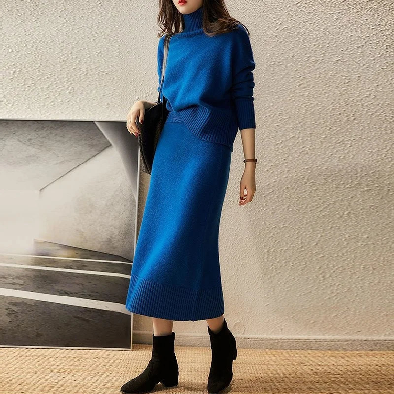 Autumn Knitted suit with skirt two piece set women winter sweater sets Korean style fall 2 outfit Sweater 241211