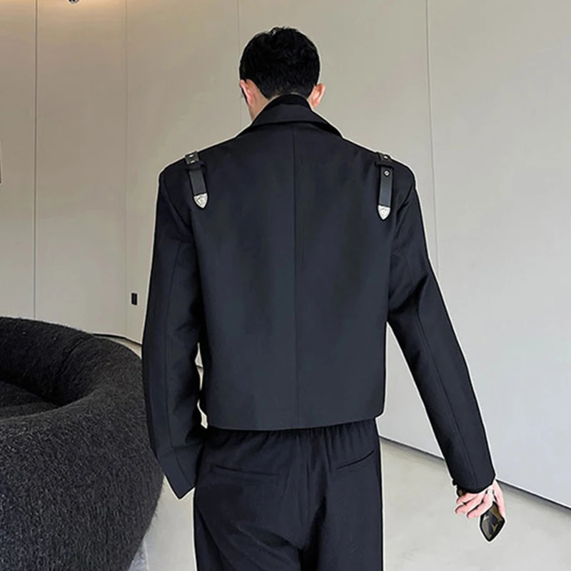 IEFB Elgance Mens Suit Coat Metal Buckle Leather Strap Niche n Short Korean Style Blazers Fashion Autumn Tops 9C2135 241211