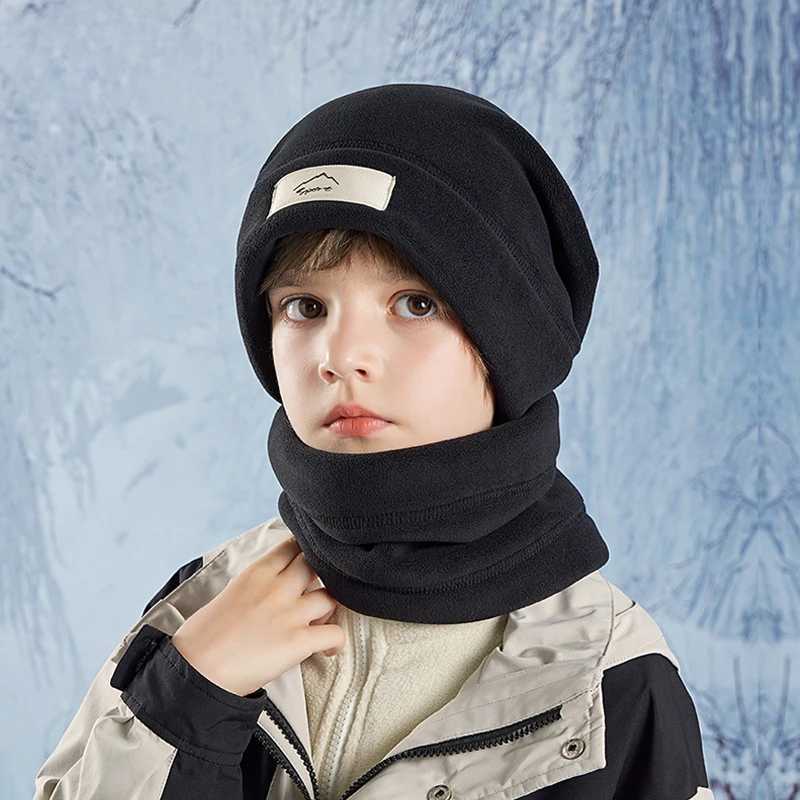 Two piece set of winter polar coral hats suitable for children boys girls facial masks neck warmers balaclava beanies hot sports scarves ski hats W241