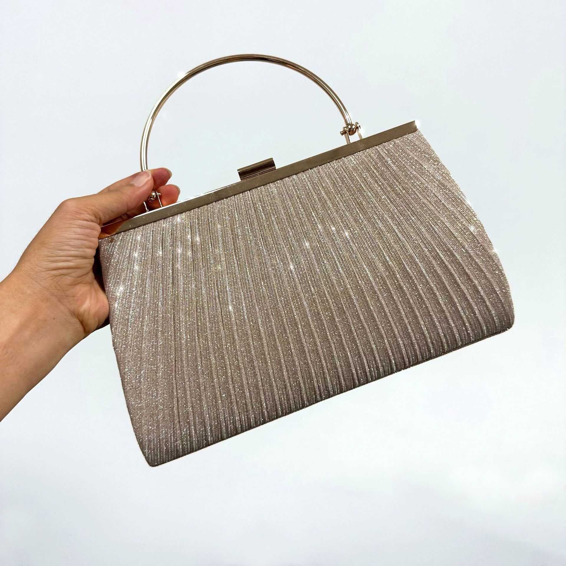 Clutch Bag New Wrinkled Shiny Dinner Bag Handbag Mobile Phone Bag Womens Banquet Bag Cheongsam Dress Bag Ktv Princess Bag 240920