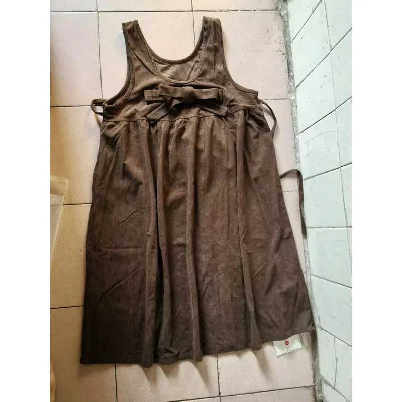 2025 Materni Sundress with Bowknot Sweet Pregnant Woman Corduroy Tank Dress Plus Size Sleeveless Pregnancy DressXJ241213