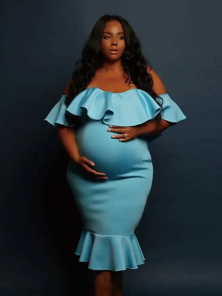 New Womens Clothes Pregnancy Dresses Evening Solid Ruffles Off The Shoulder Materni Dress Photography Summer ClothingXJ241213