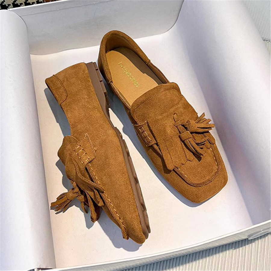 Fringed Women Ballet Flats Square Toe Walking Driving Shoes Ladies Comfortable Vacation Loafers Tassels Flat Espadrilles