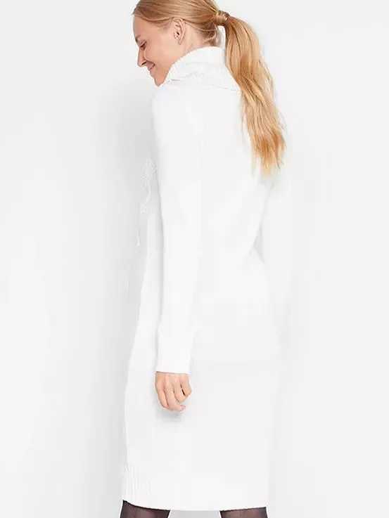 White Materni Women Knitted Sweater Dresses 2024 Autumn Winter Pregnant Turtleneck Ribbed Slim Casual Dress Premama ClothingXJ241213