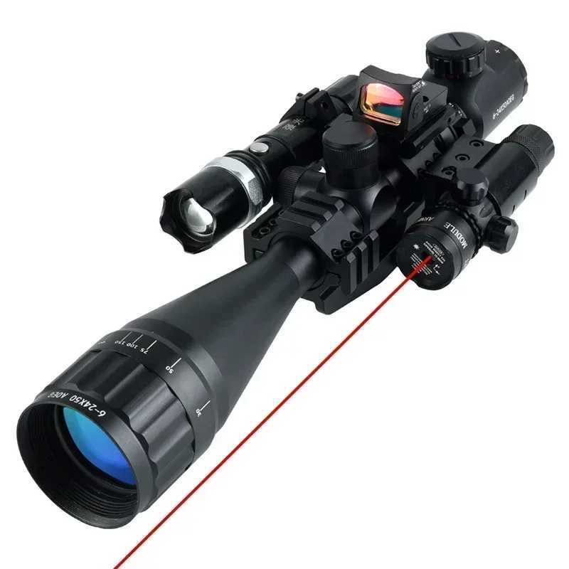 Tactical 6-24x50 AOEG Rifscope Adjustab Sniper Scope with Red Green Dot Laser Combo Optical Sight Airsoft Hunting ScopesXJ241214