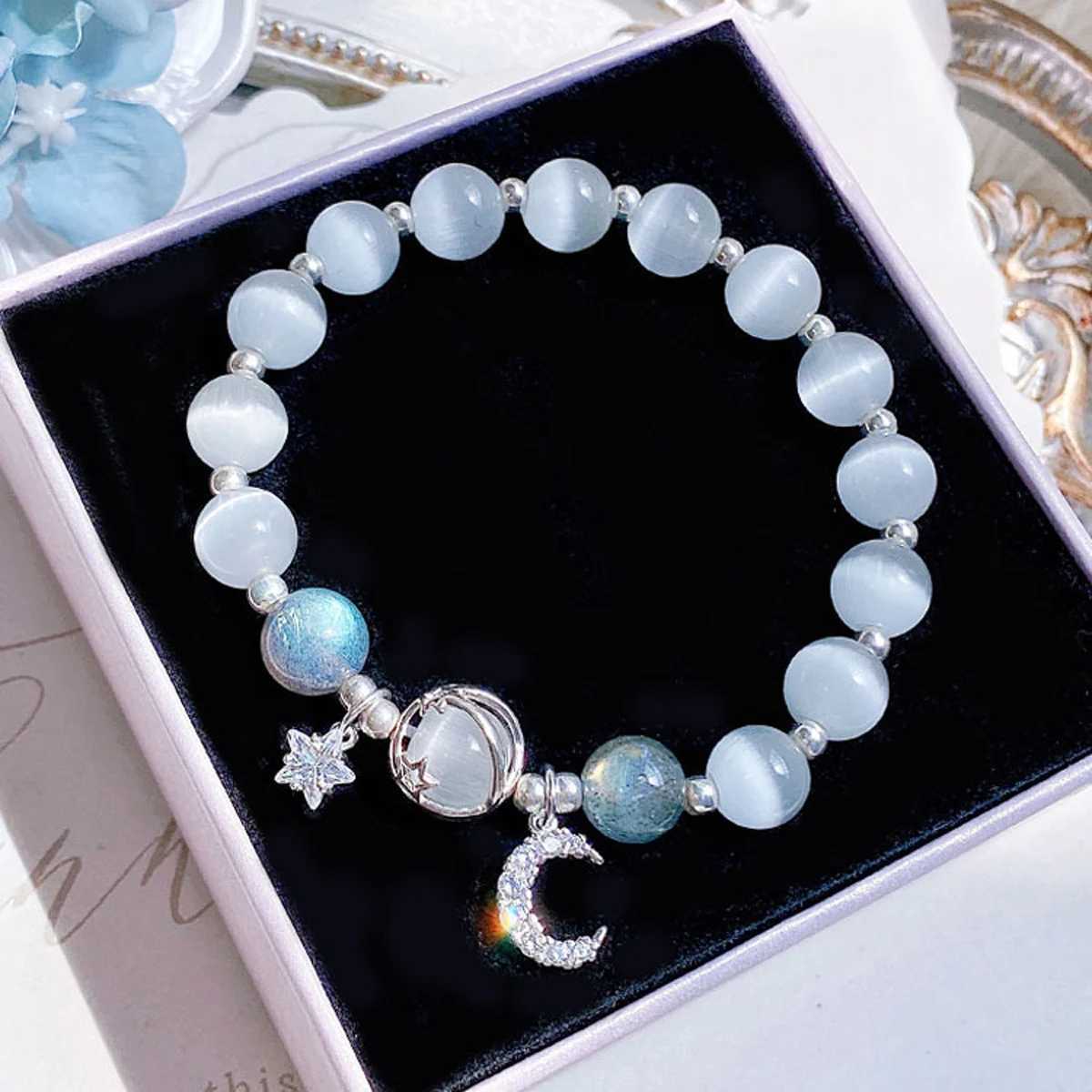 1 Starry Cats Eye Stone Bracelet For Female Instagram In A Niche Design New Grey Moonlight Star Moon Crystal Bracelet-805088XJ241214