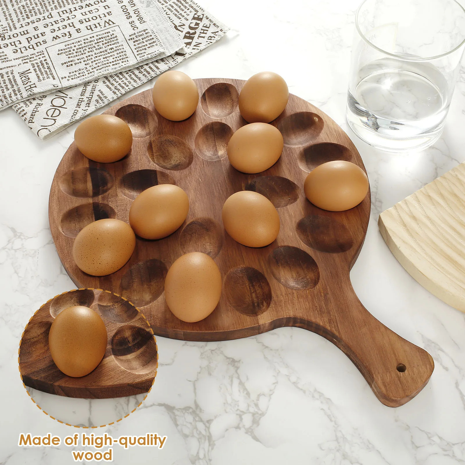 Wood Egg Holder Storage Plate Egg Tray 24 Hold Deviled Egg Platter Holder Round Charcuterie Board Cutting Boards Kitchen Tools 241214bj