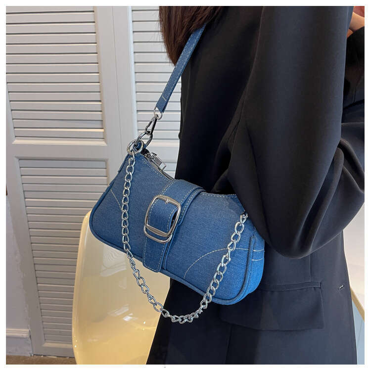 Advanced Denim Small For Women, New European And American Style Fashionable Single Shoulder Crossbody Bag, Chain Armpit Baguette Bag