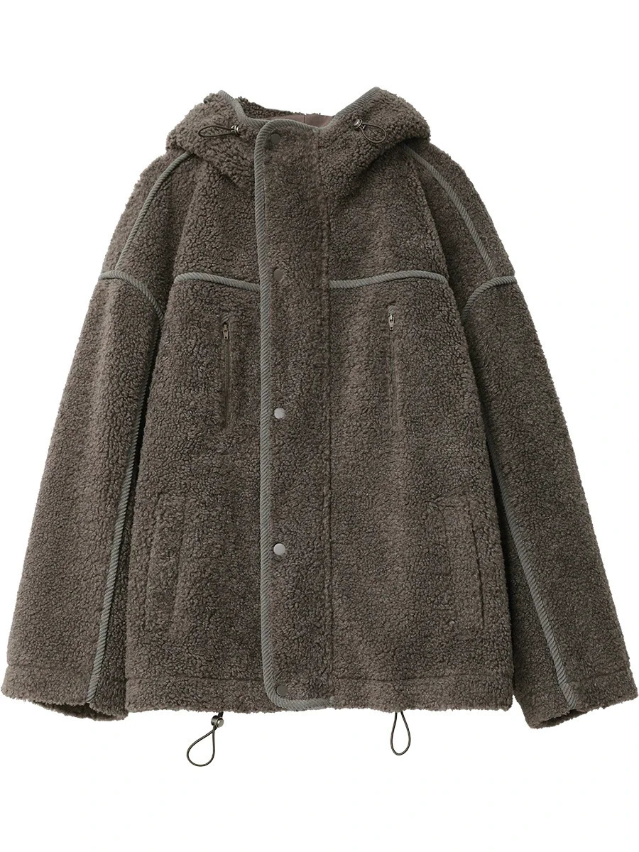 CHIC VEN Womens Solid Loose UK Hooded Stand Collar Womens Jacket Warm Womens Plush Coat Autumn 241210