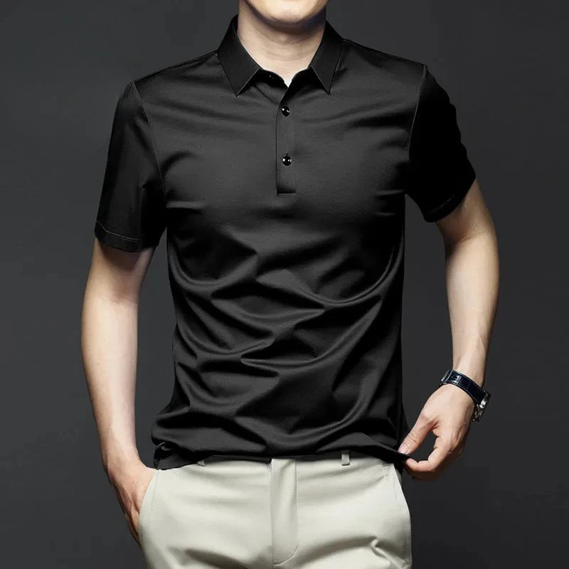 Minglu Modal Summer Mens Polo Shirts High Quality Short Sleeve Solid Color Turn Down Collar Business Casual Slim Fit Man Tees 241213