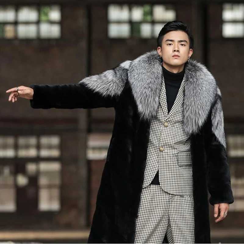 Mens simulated mint jacket winter warm long windbreaker fur large size W241213
