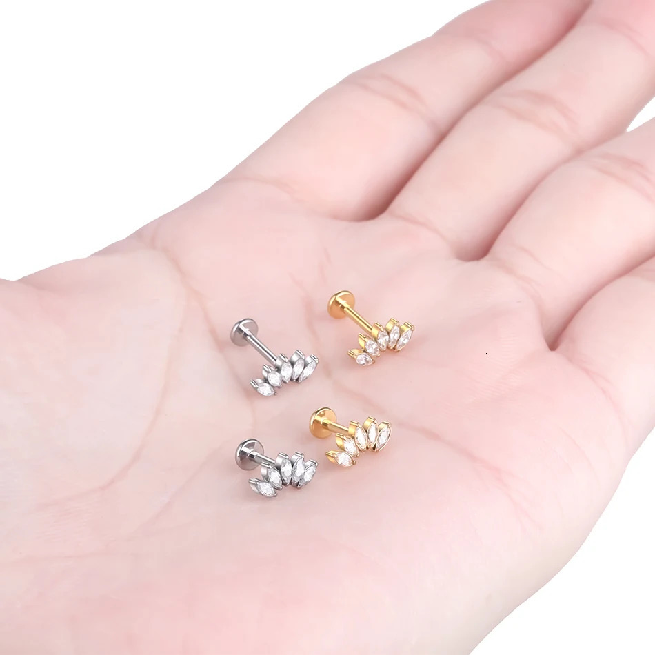 1Pc G23 Crystal Labret Stud Lip Ring Internal Thread Zircon Ear Cartilage Tragus Helix Daith Earring Body Jewelry 16G 241214
