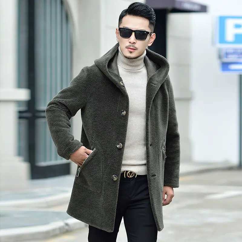 2023 Autumn Winter Mens New Authentic Sheepskin Coat Mens Fashion Ultra Thin Warm Jacket Mens Casual True Fur Hoodie W241213