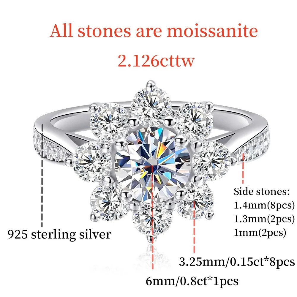 TBCYD 6MM D Color Sunflower Full Rings 2126cttw S925 Sterling Silver Wedding Engagament For Women With GRA Jewelry 241213