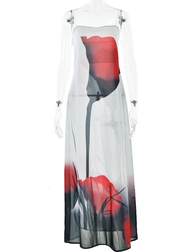 New Designer Sexy Mesh Print Transparent Slim Fit Strapless Women's Dress Party Beach Vacation Dress T Shirt