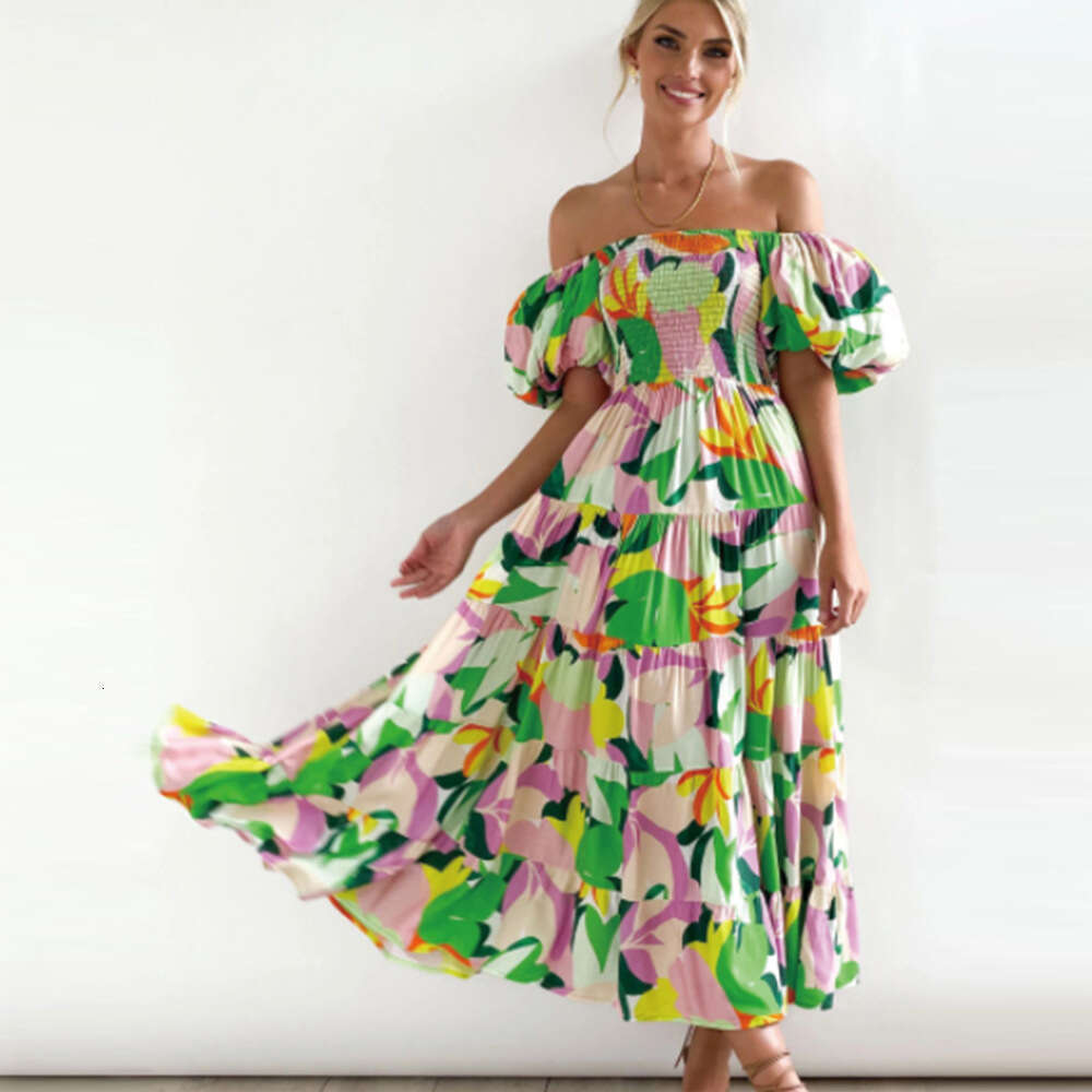 New European And American Women's Bohemian Printed One Shoulder Vacation Style Sexy Loose Dress