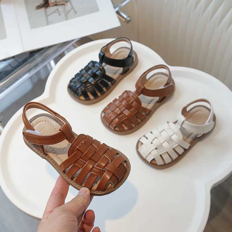 Sandals Girls Hollow Capped Toe Sandals Non-slip Children Summer Beach Shoes Kids Gladiator Sandals Solid Color Kids Shoes Girl H05254 H241213