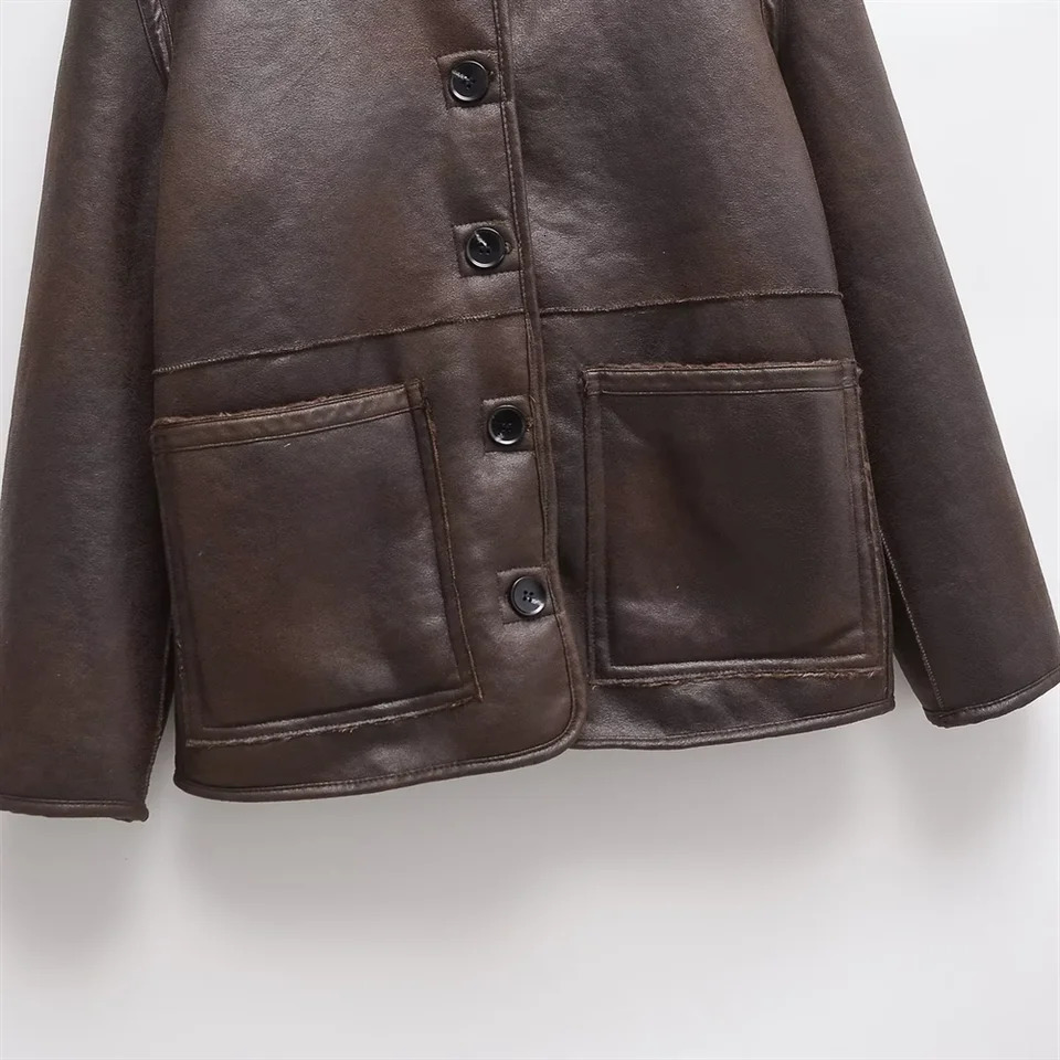autumn and winter brown fur one-piece leather double-sided thick casual jacket 241210