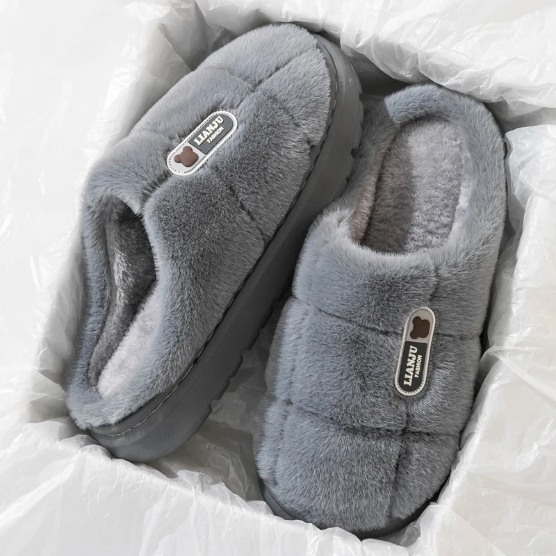 Unisex Extra Large Size Winter Warm Fluffy Slippers Soft Nonslip Slides For Men Women Indoor Mule Flat Home Cotton Shoes 241214