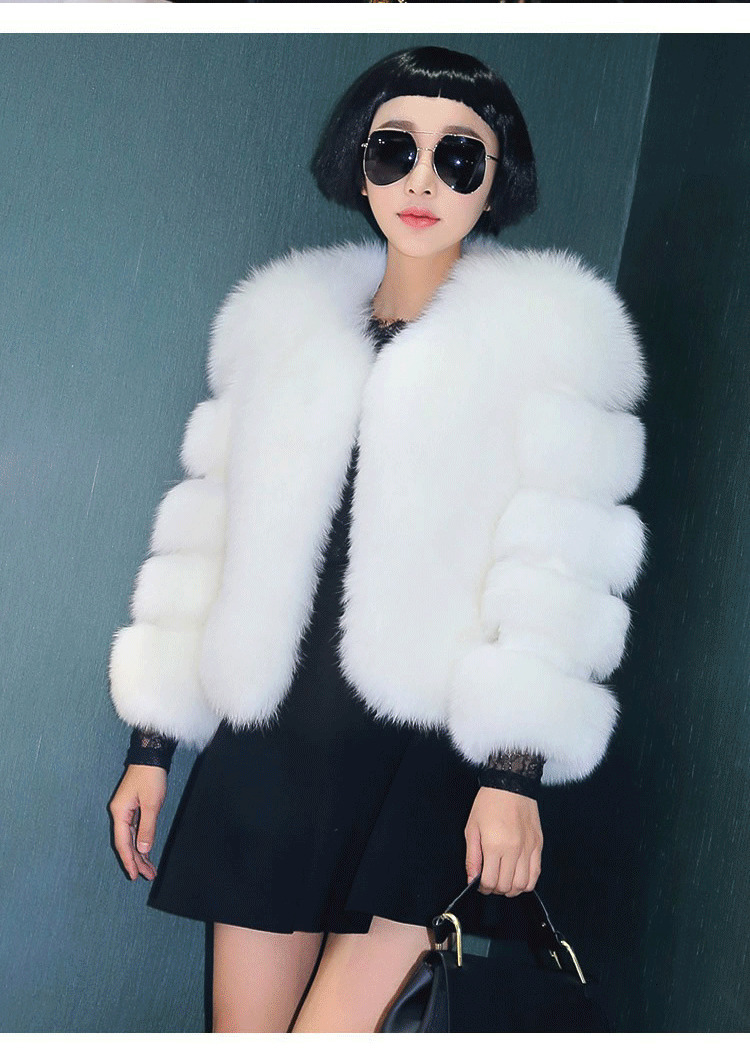 Imitation fox fur coat womens plus size long plush thick long sleeved top purple round neck short womens clothing 241015