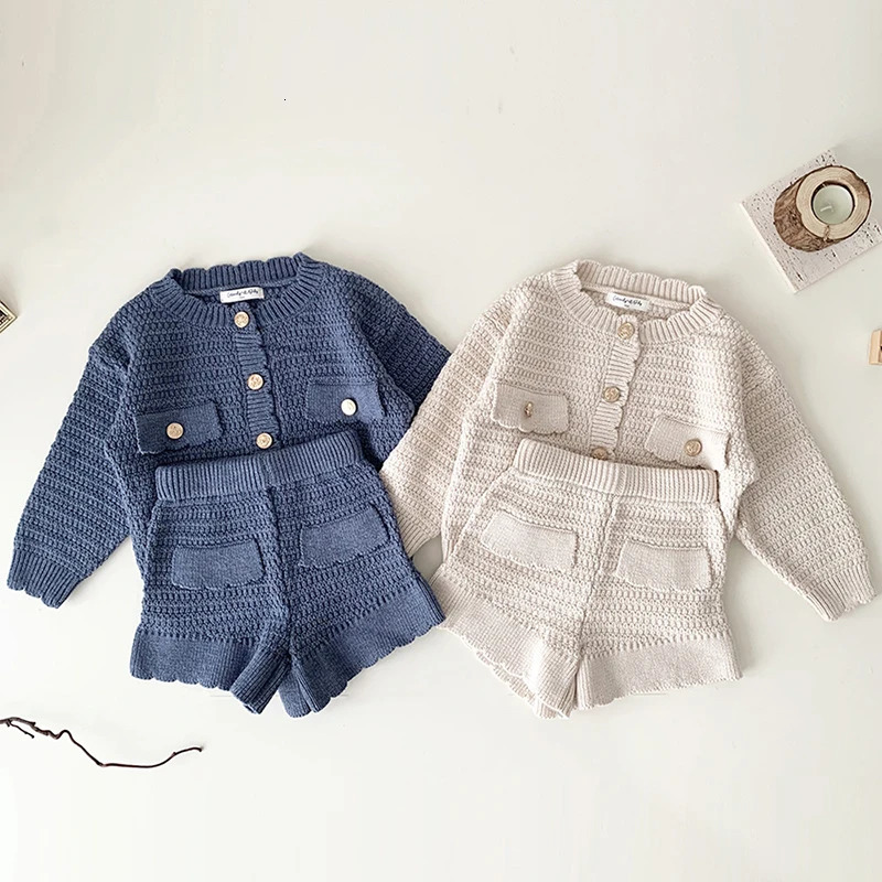 0-4 Yrs Girls Knit Suit Fashion Baby Boys Girls Clothing Sets Winter Knitted Cardigan PP Shorts Infant Girls Knit Tracksuits 241213