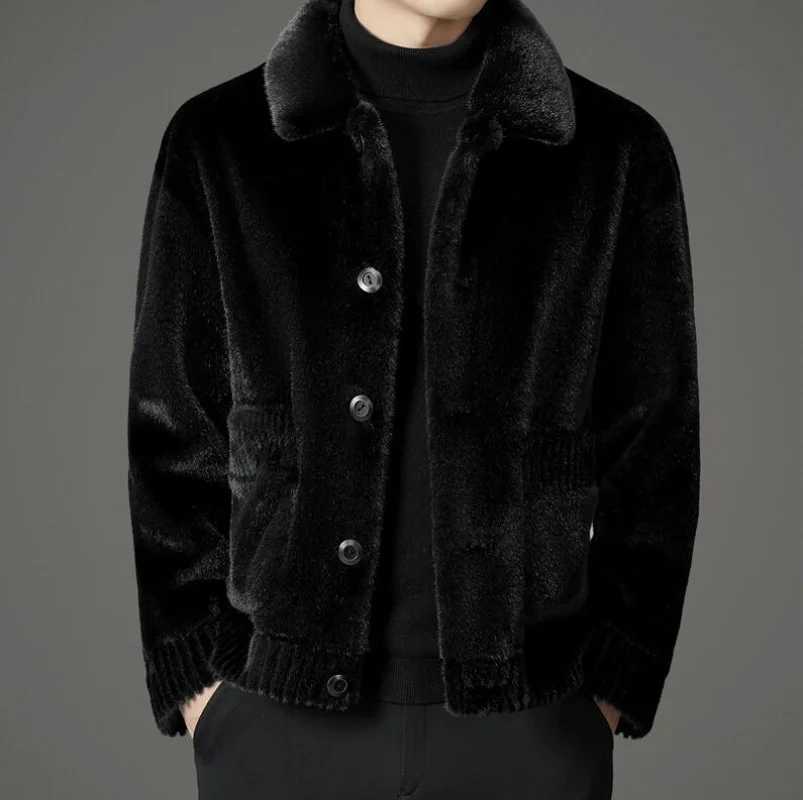 Luxury winter warm faux fur coat mens hooded thick fur coat jacket brand single chest designer mens clothing ultra-thin W241213