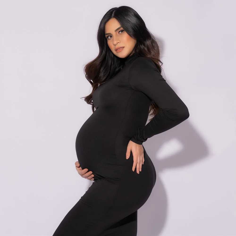 New Materni White Long Sleeve Dresses ForPhoto Shoot Dress Women Par Photography Pregnant Dresses High neck materni dressXJ241213