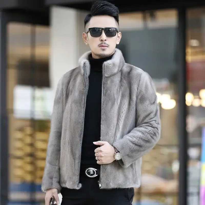 2023 new mens faux fur coat Korean fashion ultra-thin clothing autumn fluffy warm coat casual mens top T78 W241213