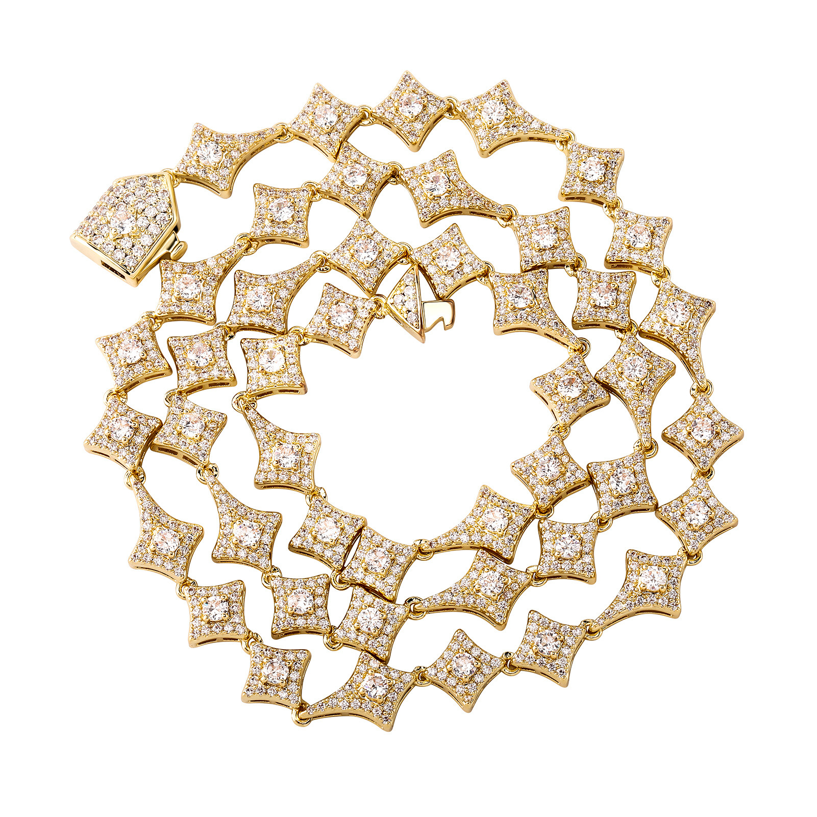 Prong Sparkly Cubic Zirconia Four Pointed Star Spring Buckle Bracelet Necklace Match Set Hip Hop Rapper Iced Out Full Crystal Bijoux Pulsera Collar Wo
