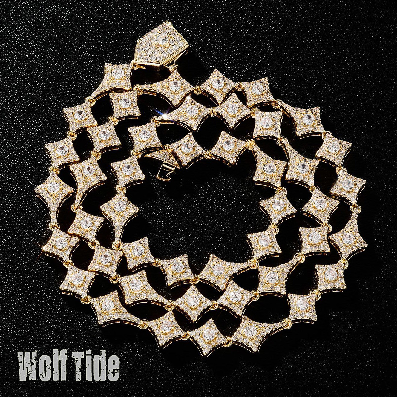 Prong Sparkly Cubic Zirconia Four Pointed Star Spring Buckle Bracelet Necklace Match Set Hip Hop Rapper Iced Out Full Crystal Bijoux Pulsera Collar Wo