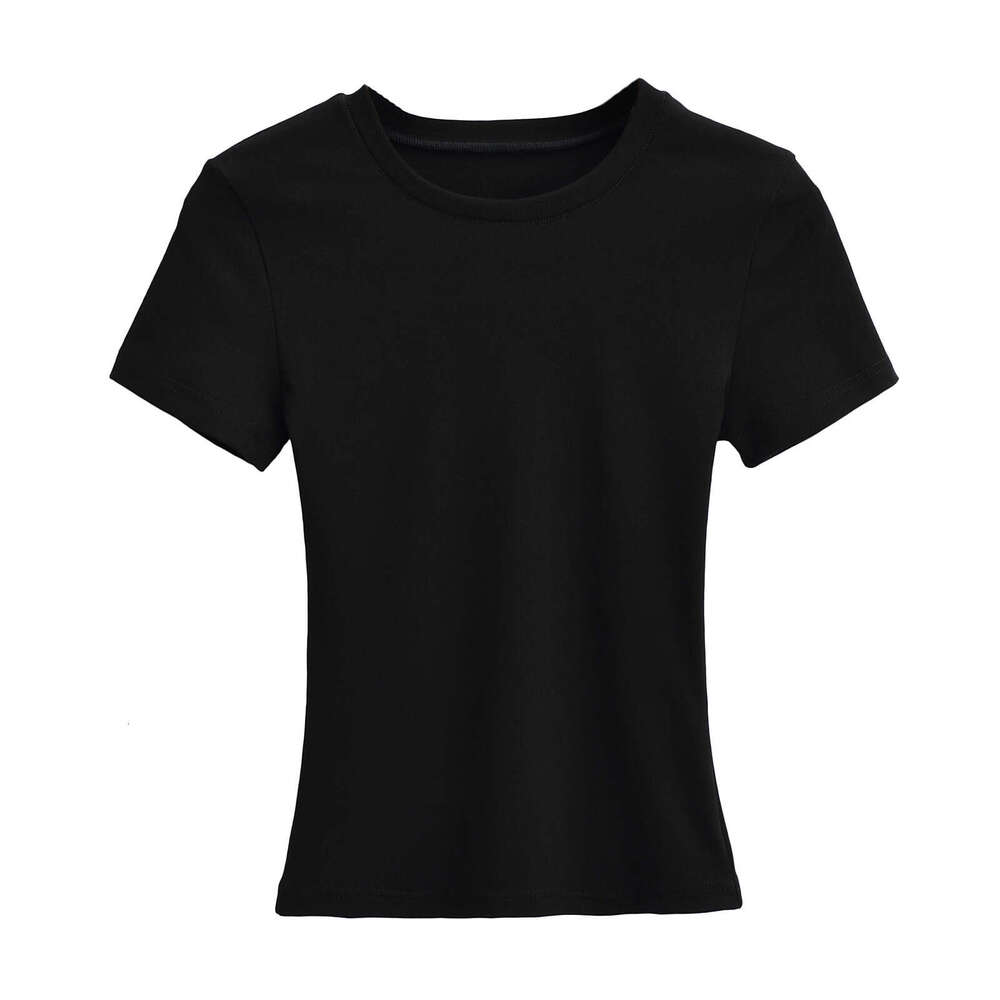 Kardashian's short sleeved T-shirt for women's summer solid color round neck base, slim fit and slimming top, 2024 versatile new trendy clot