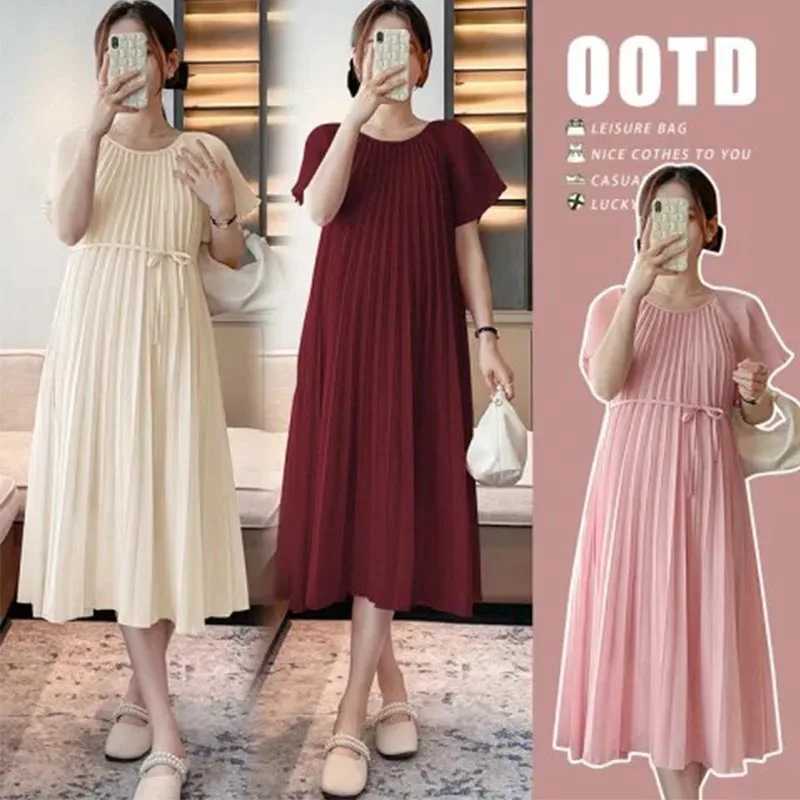 Materni Dresses Korean Fashion Chiffon Materni Dress Elegant Sweet Loose Clothes for Pregnant Women Ins Pregnancy ClothingXJ241213