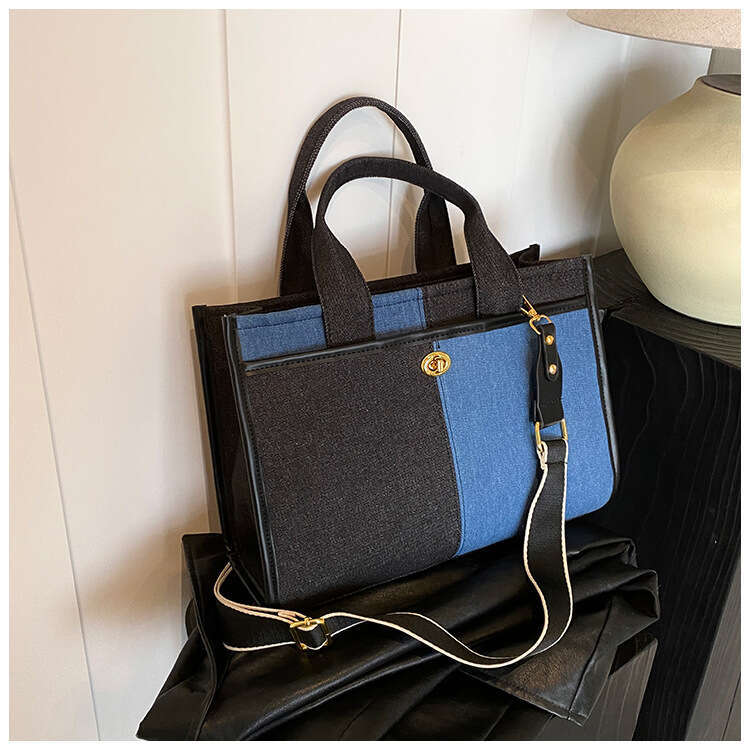 Large Capacity Denim For Women's New Year, Fashionable Contrasting Color Single Shoulder Crossbody Bag, Commuting Minimalist Tote Bag