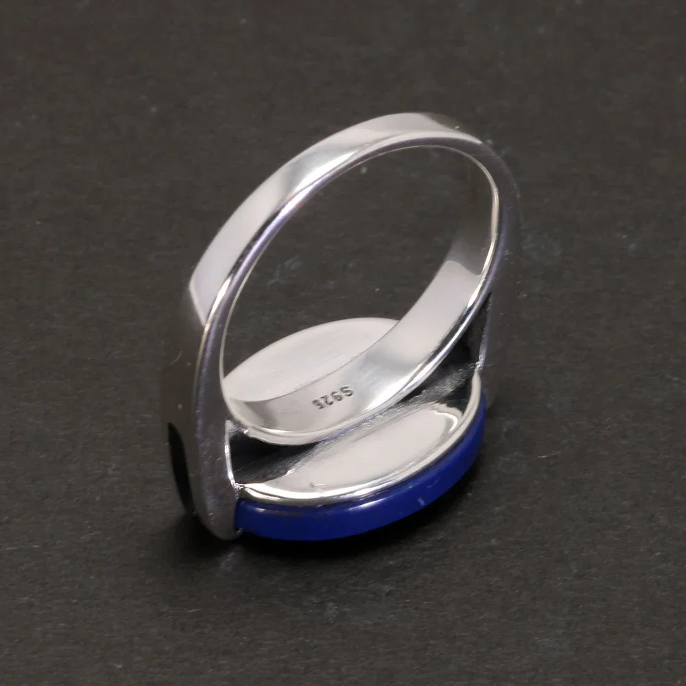 Real Pure 925 Sterling Silver Turkish Ring for Men and Women Prong Setting Black Agate Lapis Lazuli Malachite Jewelry 241214