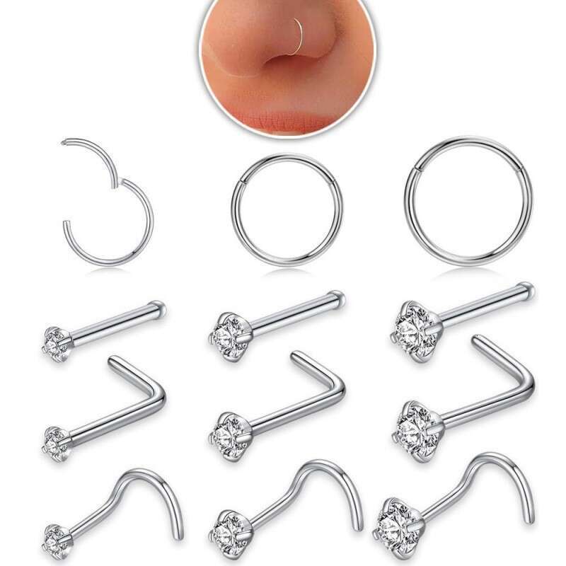 LALAVARA Fashion Nose Studs Nose Rings 12-Piece 30-Piece 24-Piece Set Stainless Steel Ear Studs Piercing Jewelry Nose Accessories