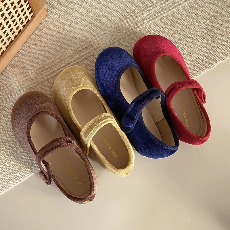 Kids Shoes Baby Girls Shoes Girls Mary Janes Vintage Velvet Casual Flats Children Footwear Toddler Infant First Step 4-12 Years 241213