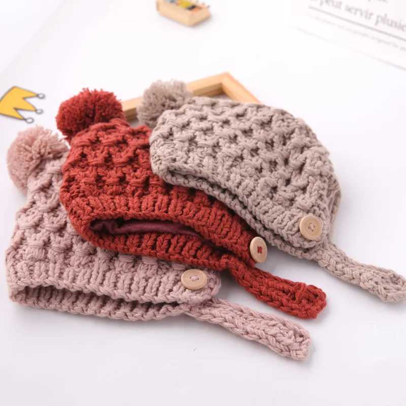 Baby hat Pompon winter childrens hat knitted cute hat girls hat casual solid color girls hat baby hat W241213