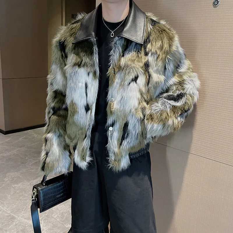 2024 Winter New High end Fashion Mens Artificial Fox Fur Jacket Mens Thick Design Fashionable Chic Top Warm Plush Cotton Pad Jacket W241213