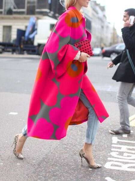 Spring And Autumn Long Horn Sleeve Printed Loose Wind Coat For Women