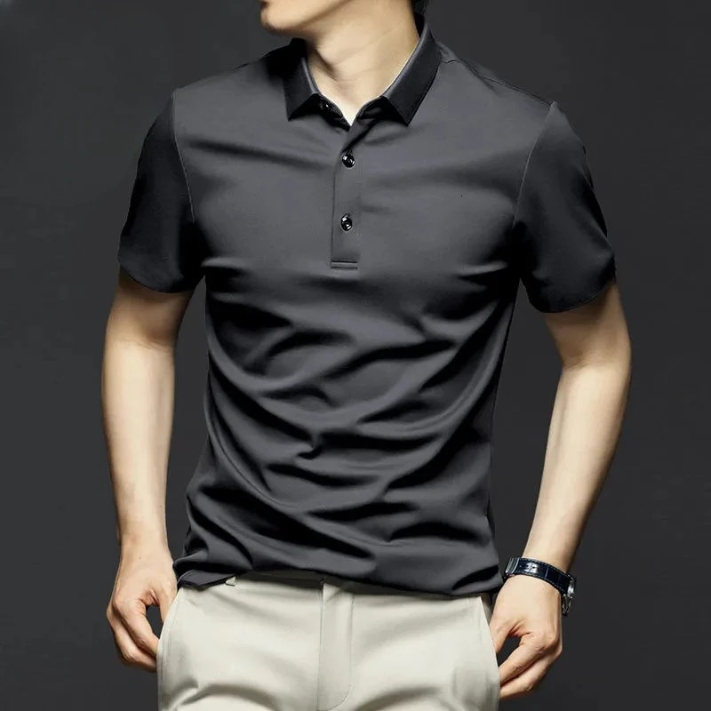 Minglu Modal Summer Mens Polo Shirts High Quality Short Sleeve Solid Color Turn Down Collar Business Casual Slim Fit Man Tees 241213