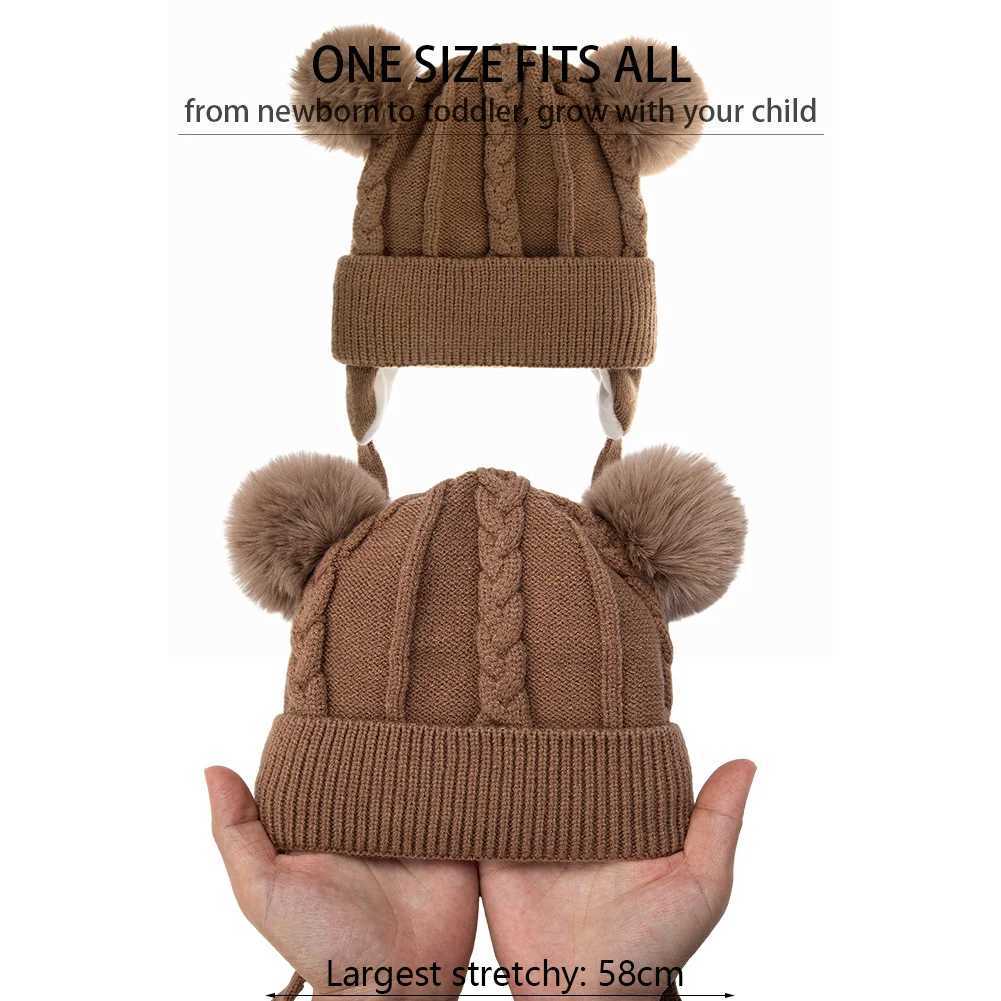 Cute bear earmuffs textured knit hats fluffy baby boys and girls thick and warm winter earmuffs cotton lining childrens headwear W241213