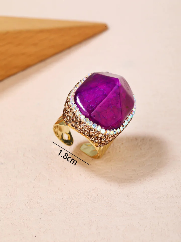 YEEVAA Purple Agate Gemstone Ring Healing Crystal Adjustable Handmade Wide14k Gold Plated Jewelry Gift 241214