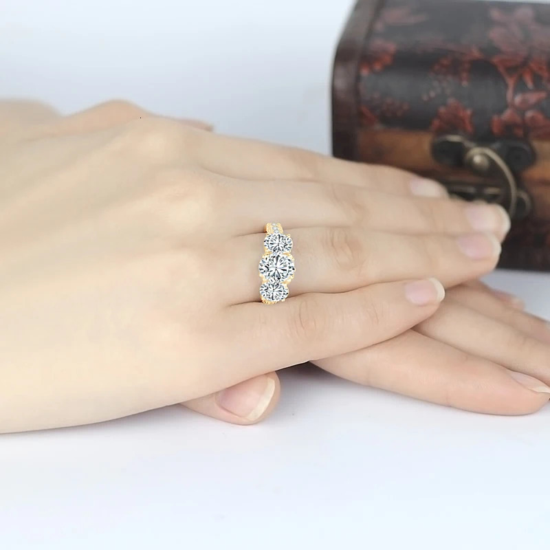 Lnngy Certified 20ct Oval Cut Three Stone Ring 10K Solid Gold Rings for Lovers Bridal Wedding Jewelry 241213