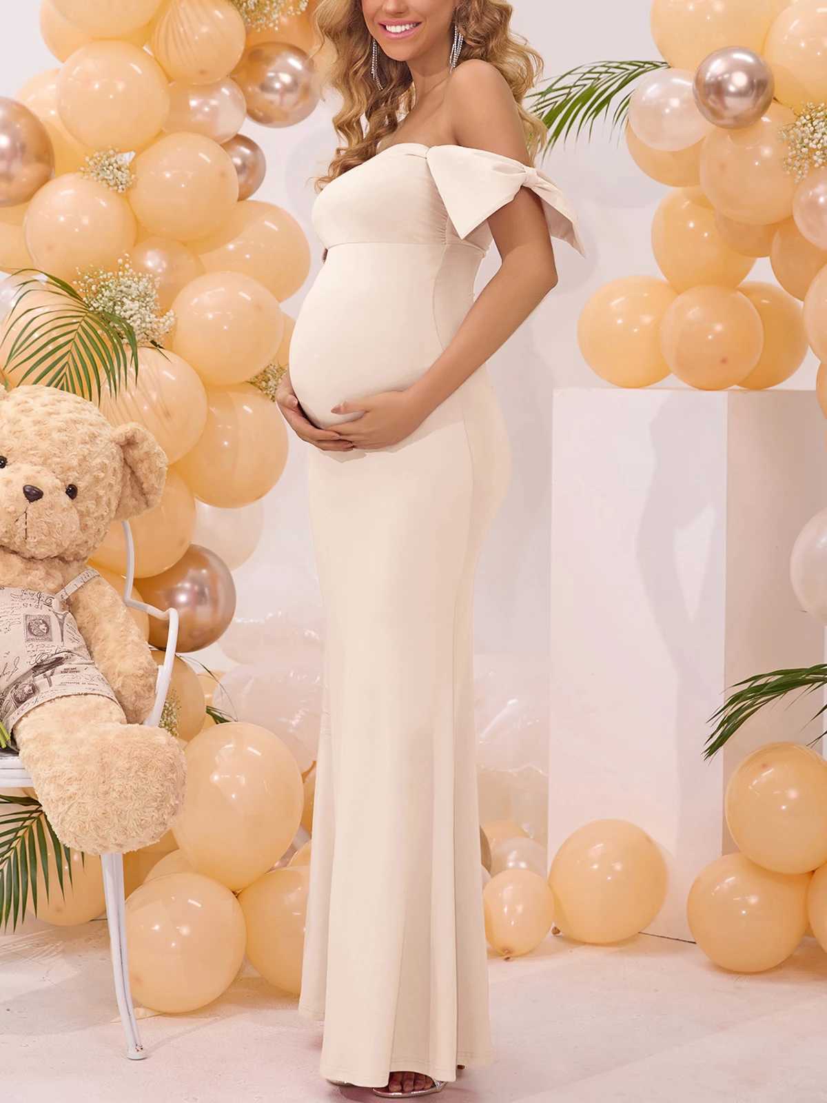ItsRoya Bow Off Shoulder Materni Dresses Photoshoot Backless Elegant Par Evening Mermaid Gowns Slim Solid Pregnant ClothesXJ241213